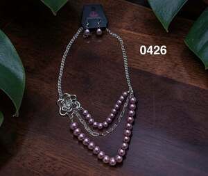Paparazzi Fabulously Floral Purple Pearl Multi Strand Necklace & Earrings Set